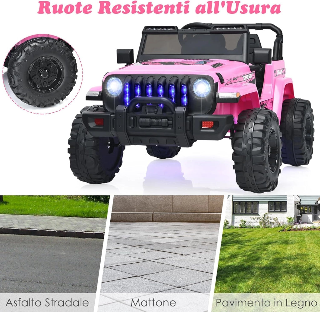 12V Auto per Bambini con Telecomando, Macchina Elettrica con 2 Posti Musica Porta USB e Luce, Velocità Regolabile 2,6-6km/h, per 3-8 Anni (Rosa)