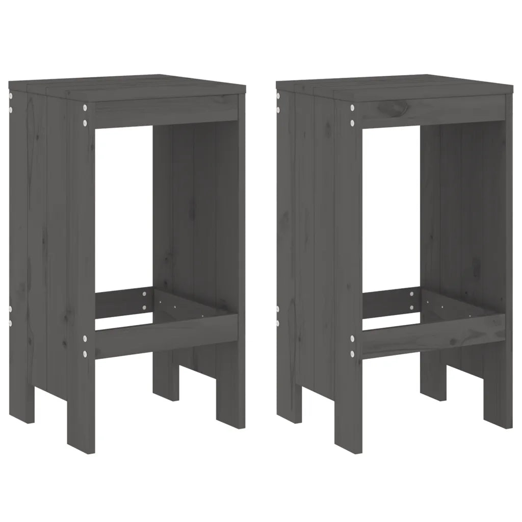 Sgabelli da Bar 2pz Grigi 40x36x75 cm in Legno Massello Pino