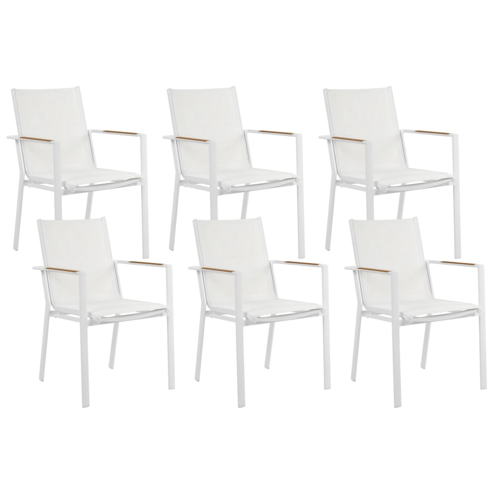 Set di 6 sedie da pranzo da giardino Telaio in alluminio bianco Materiale sintetico Design moderno per esterni