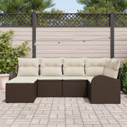 Set di 6 pezzi di divano da giardino con cuscini in polirattan marrone