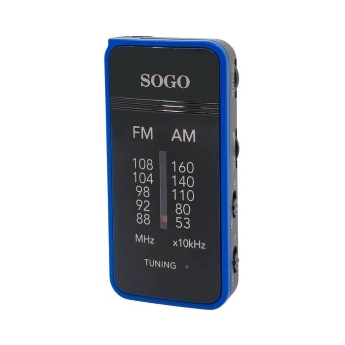 Radio portatile AM/FM tascabile con auricolari, sintonizzazione analogica, 50dB SNR, alimentazione 2 batterie AAA - SOGO