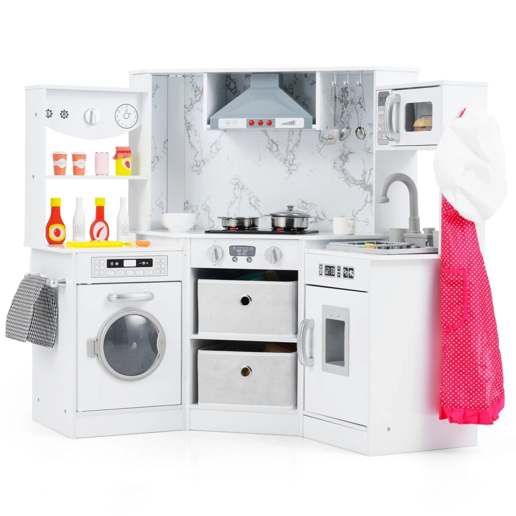 Cucina Giocattolo per Bambini in Legno con Luci e Suoni Effetti Realistici e Accessori Cucina da Gioco Bianco