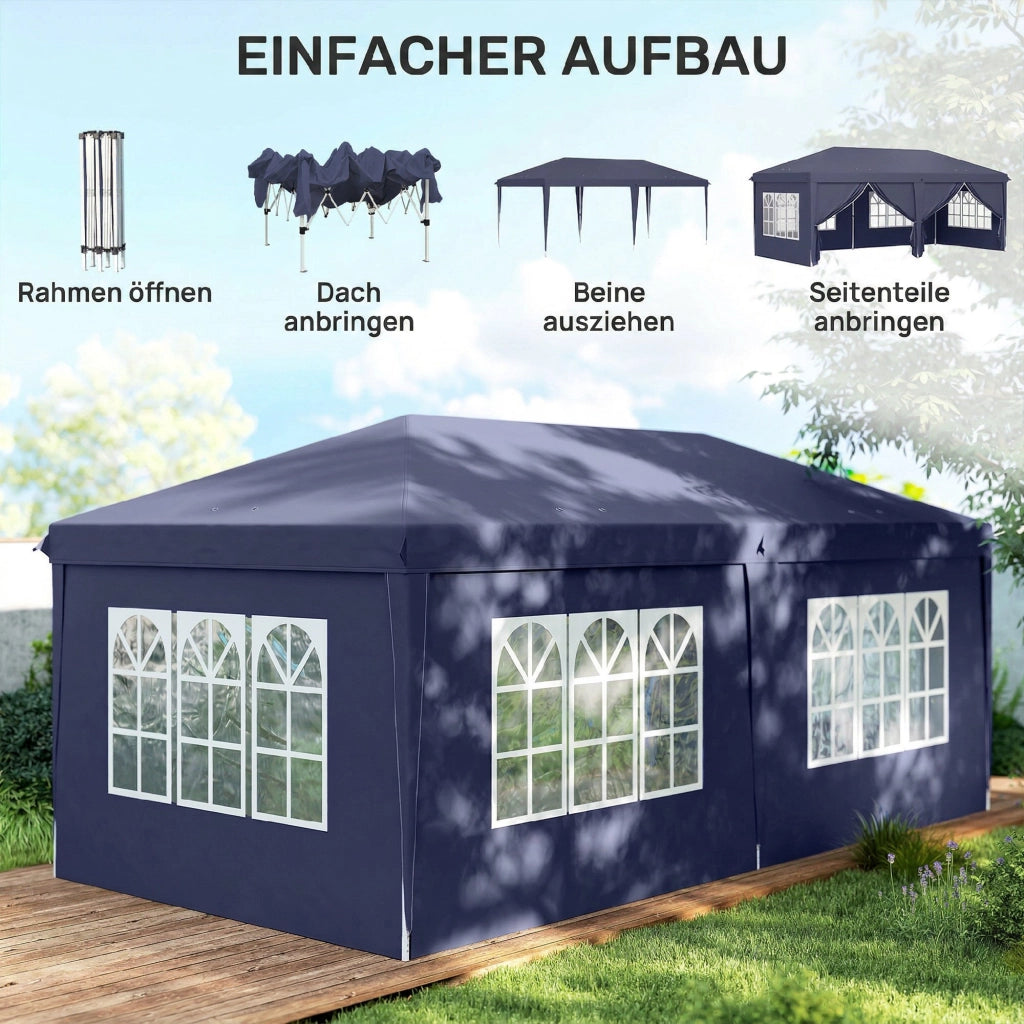 Gazebo pieghevole 6x3 m ¨C zephmum ¨C Blu, acciaio, finestre grandi, pareti removibili