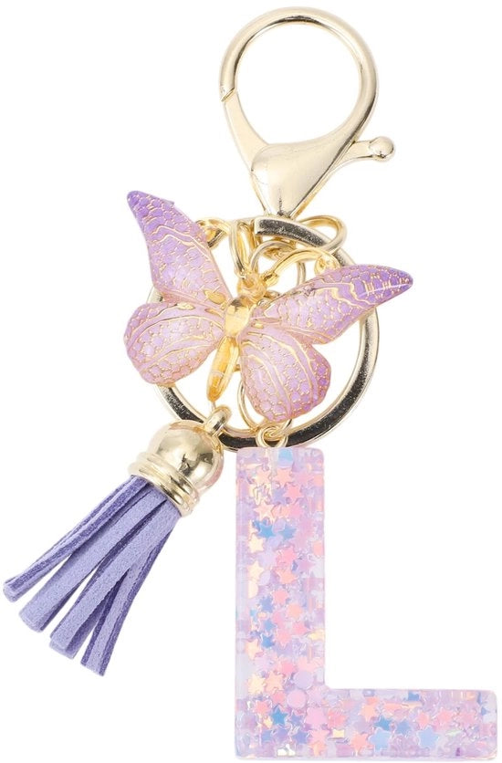 Sleutelhanger con Farfalla - Sleutelhanger per Ragazze - Sleutelhanger con Iniziali - Sleutelhanger in Cera - Sleutelhanger Regalo - Lunghezza Totale 9,3 cm
