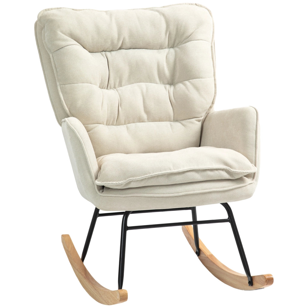 Poltrona a Dondolo ¨C Zephmum ¨C Tessuto Chenille, Imbottita, 71x98.5x97 cm, Beige