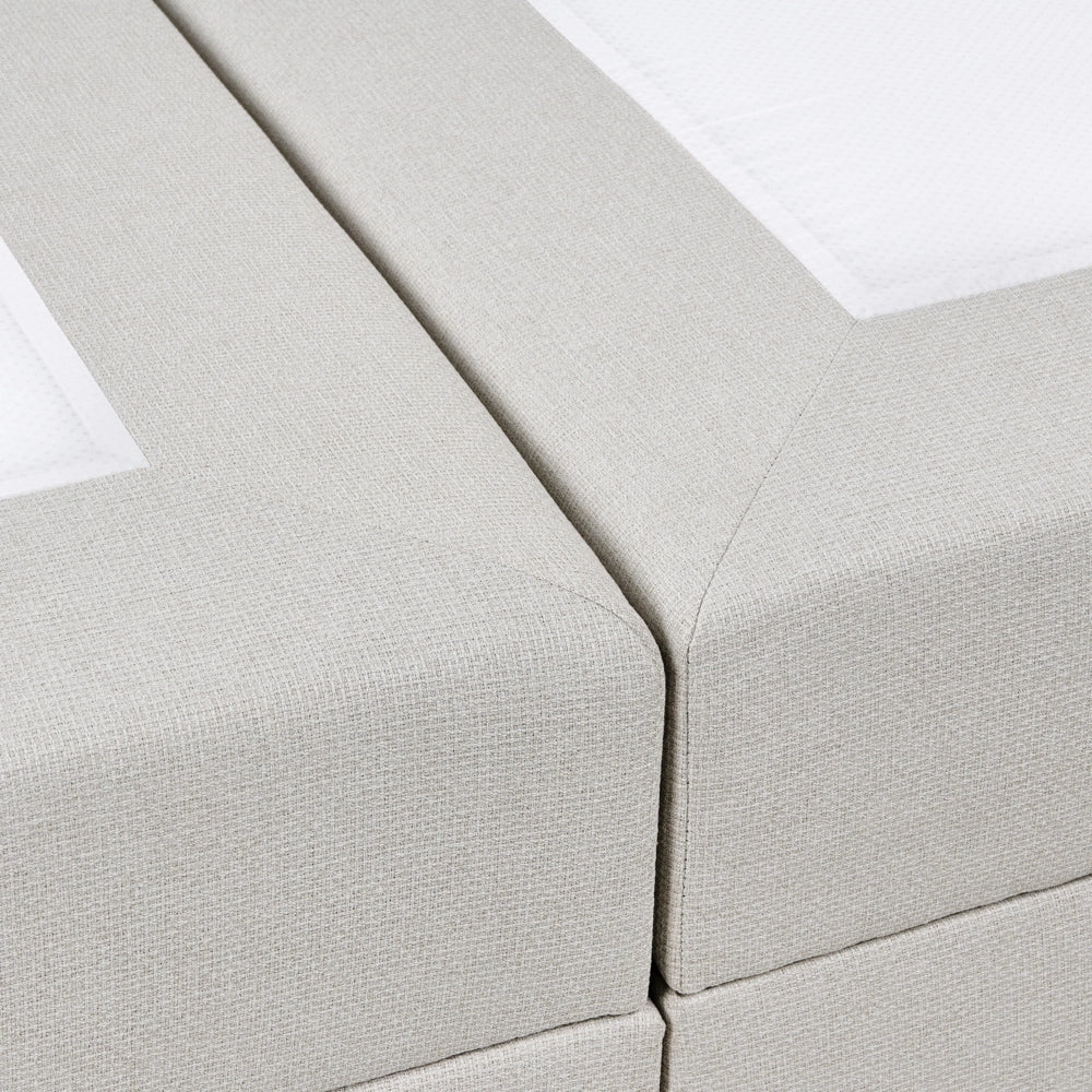 Letto contenitore in tessuto imbottito bianco sporco 180x200 cm con apertura a sollevamento continentale