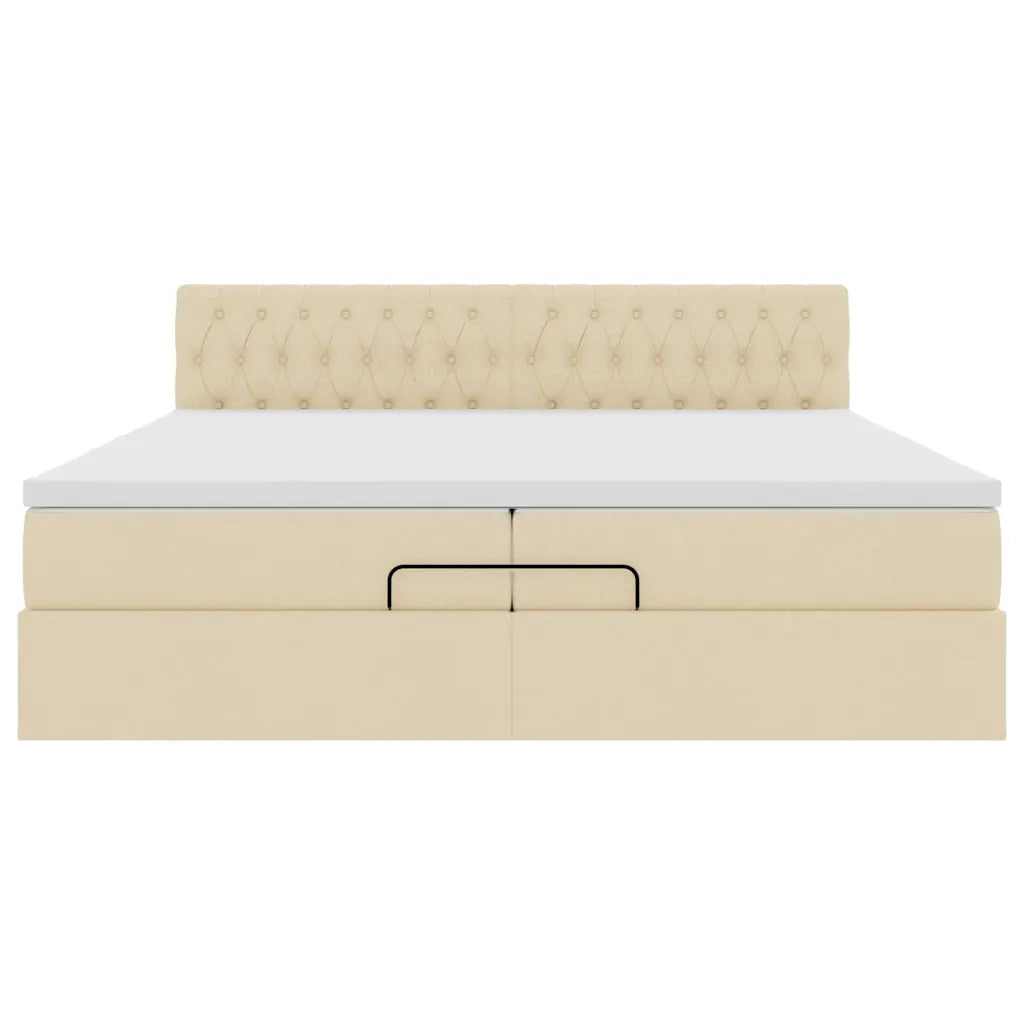 vidaXL Struttura Letto Pouf con Materassi Crema 200x200 cm in Tessuto