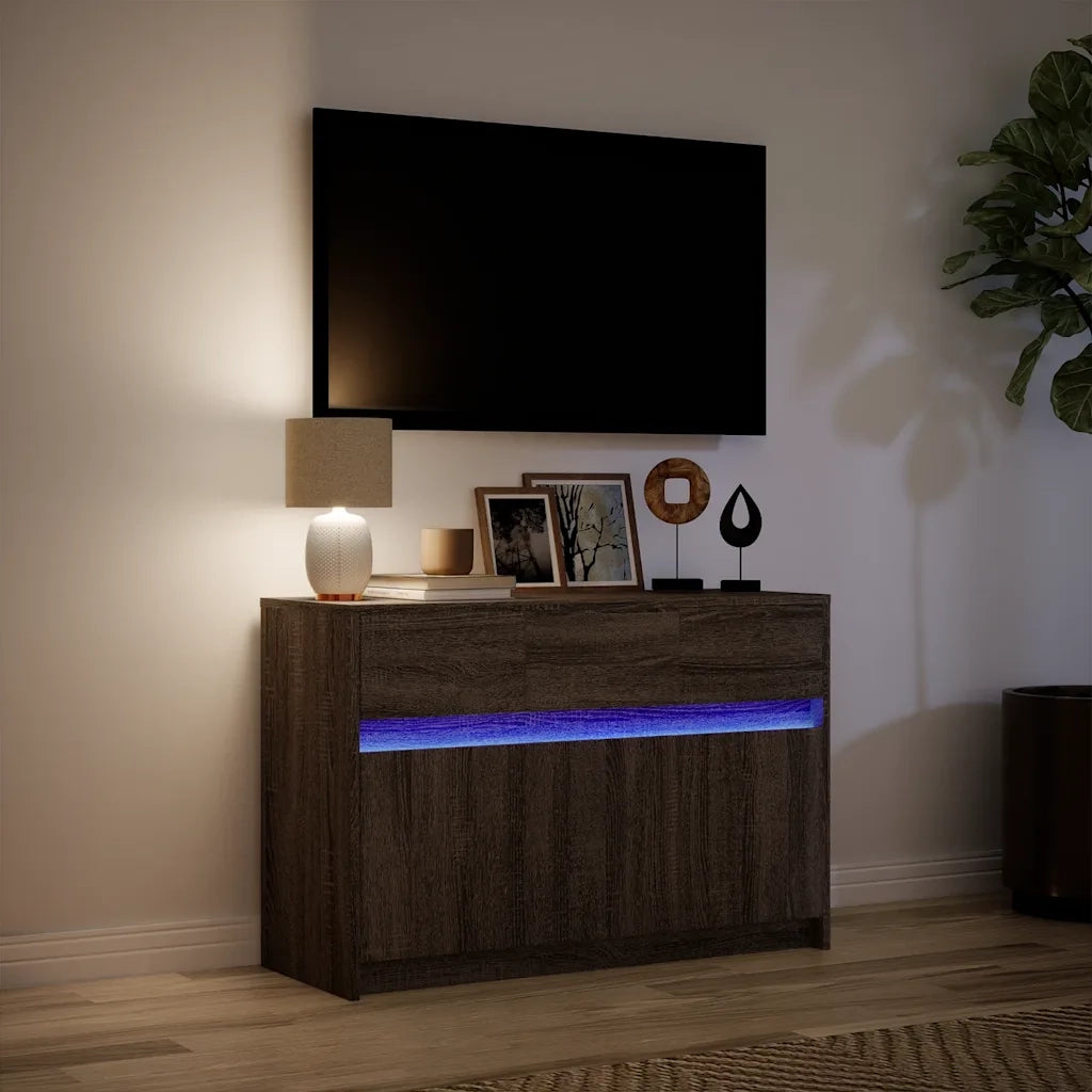 Mobile Porta TV con LED Rovere Marrone 91x34x61 cm Truciolato