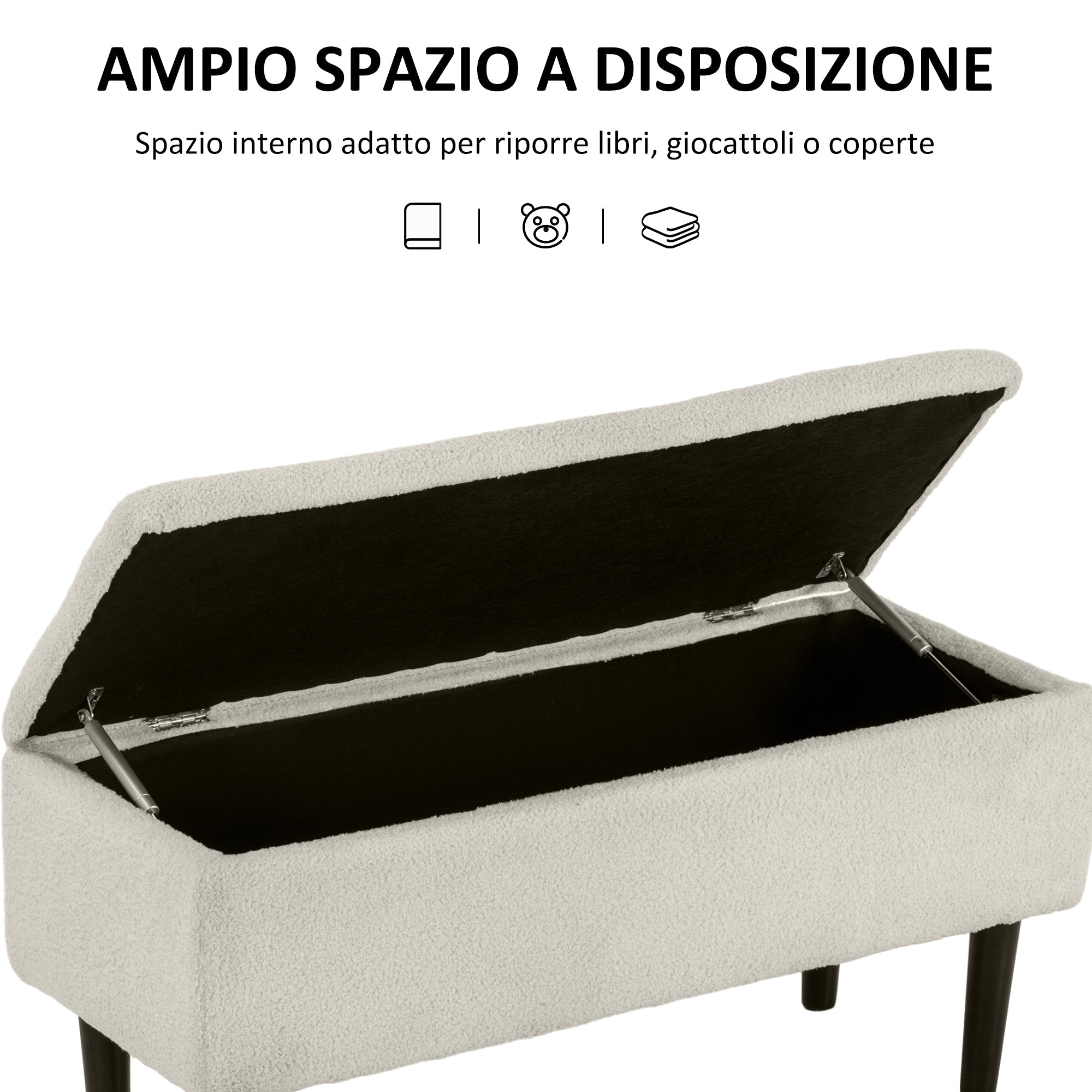 Panca Fondoletto con Vano Contenitore da 47L 95x38x45 cm Rivestimento Bouclé Beige