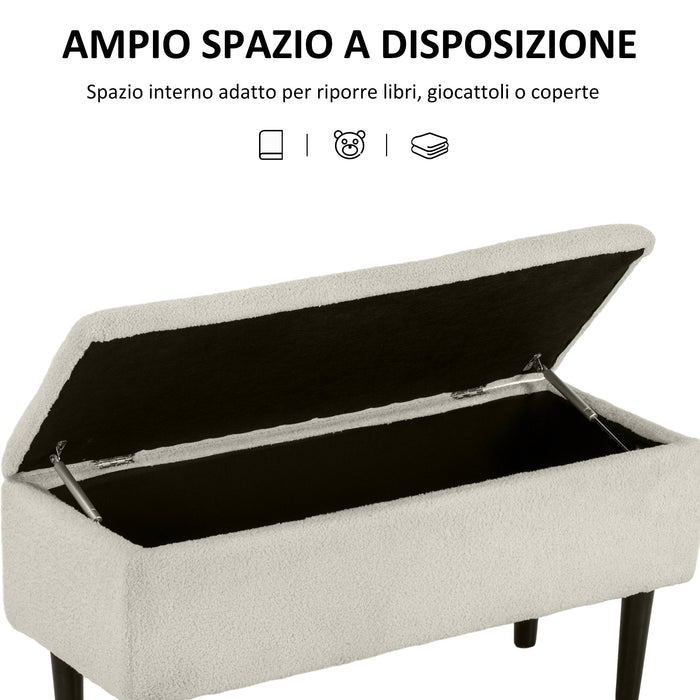 Panca Fondoletto con Vano Contenitore da 47L 95x38x45 cm Rivestimento Bouclé Beige