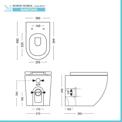 Sanitari filomuro Rimless effetto marmo bianco con sedile Tokyo