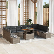 Set Divano da Giardino 11 pezzi con Cuscini Grigi in Rattan