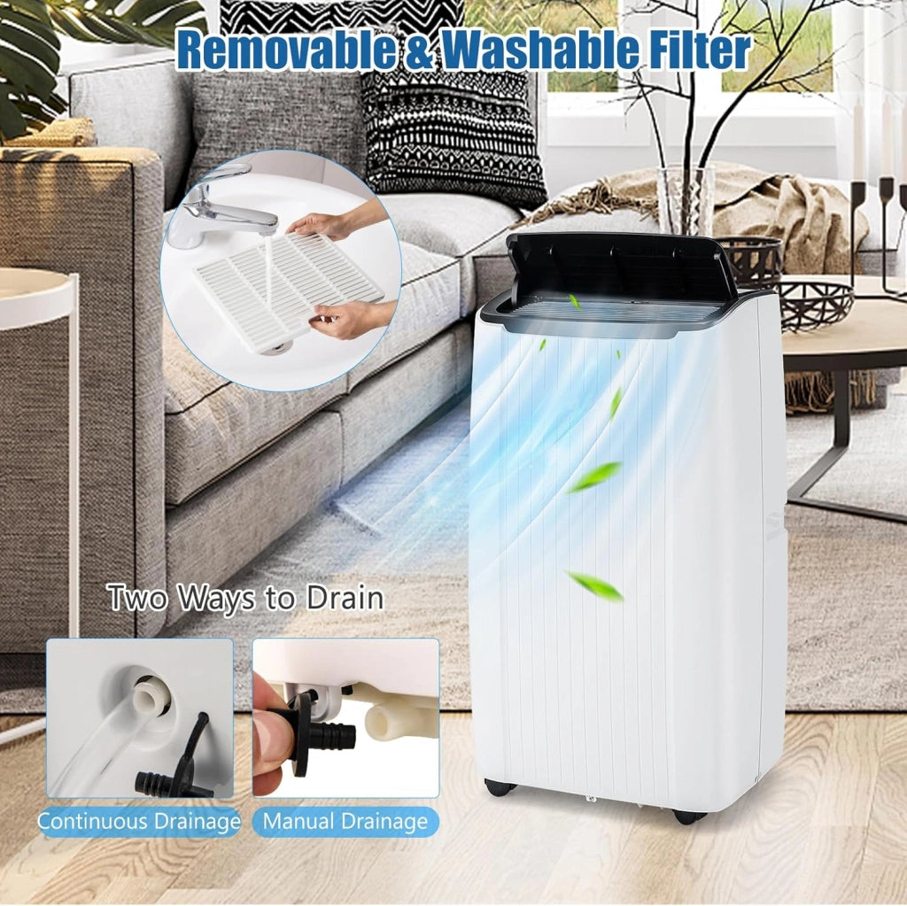 Condizionatore Portatile 14000BTU, Climatizzatore 4 in 1 Raffreddamento & Deumidificazione & Ventilatore & Riscaldamento, 3 Modalità di Controllo, Timer 0-24H Risparmio Energetico (14000BTU)