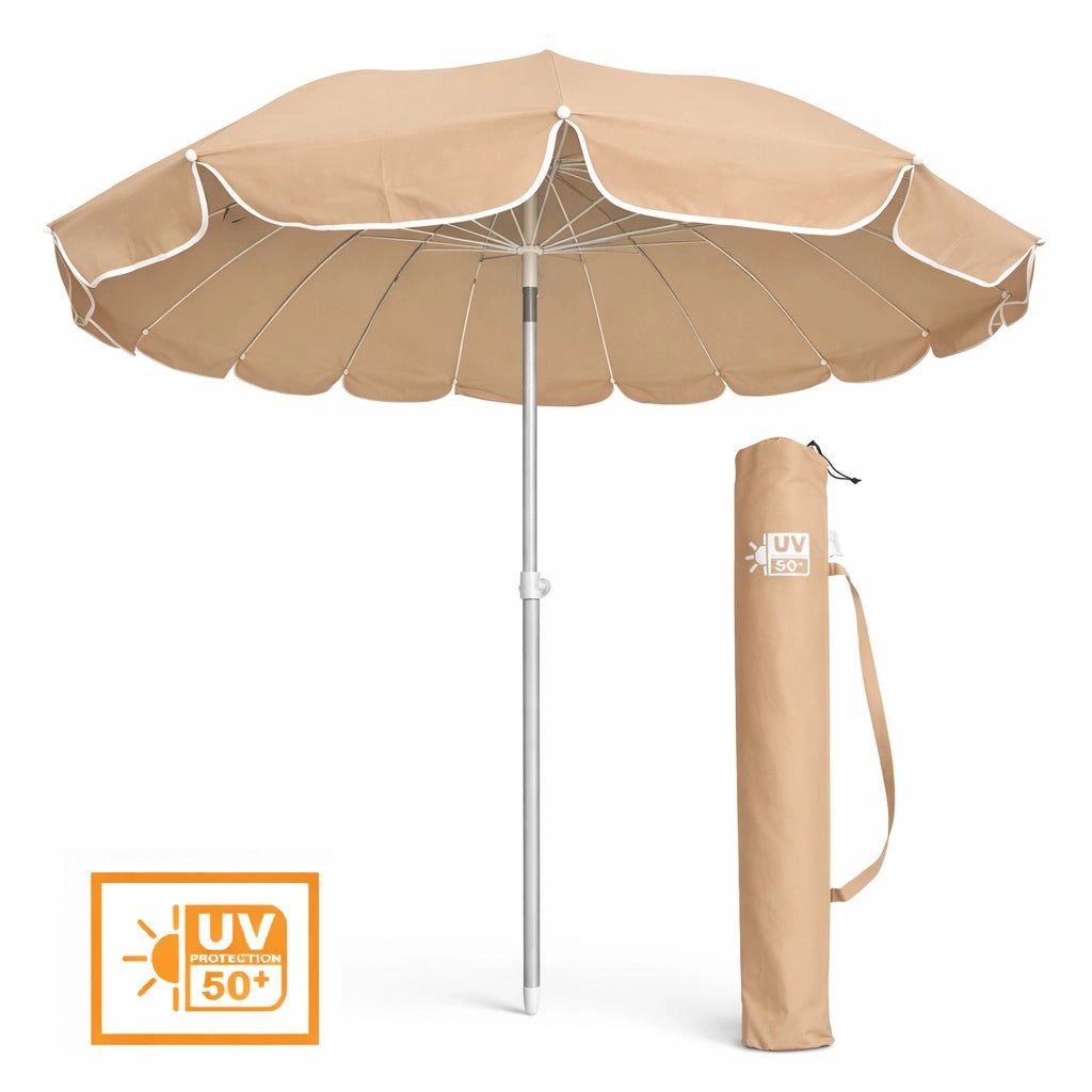 Ombrellone Mare 220 cm Antivento UV50+ 16 Stecche Fibra Palo Alluminio Inclinabile