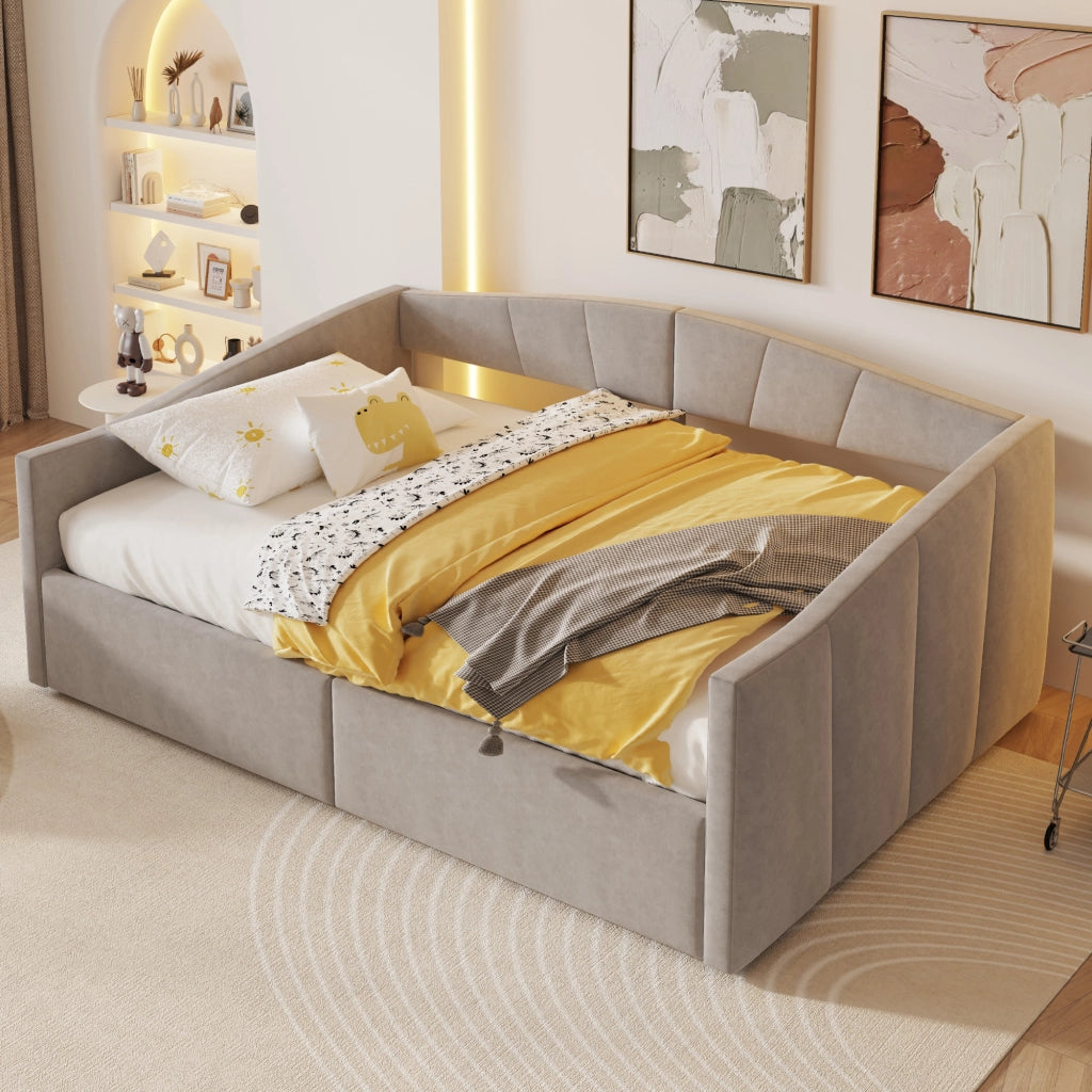 Letto contenitore matrimoniale 140×200 cm con rete sollevabile e contenitore idraulico; senza materasso; grigio chiaro