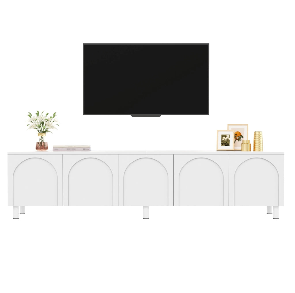 Mobile TV 180x38x45 cm con 5 ante e passacavi; gambe in metallo; in PB e MDF; bianco