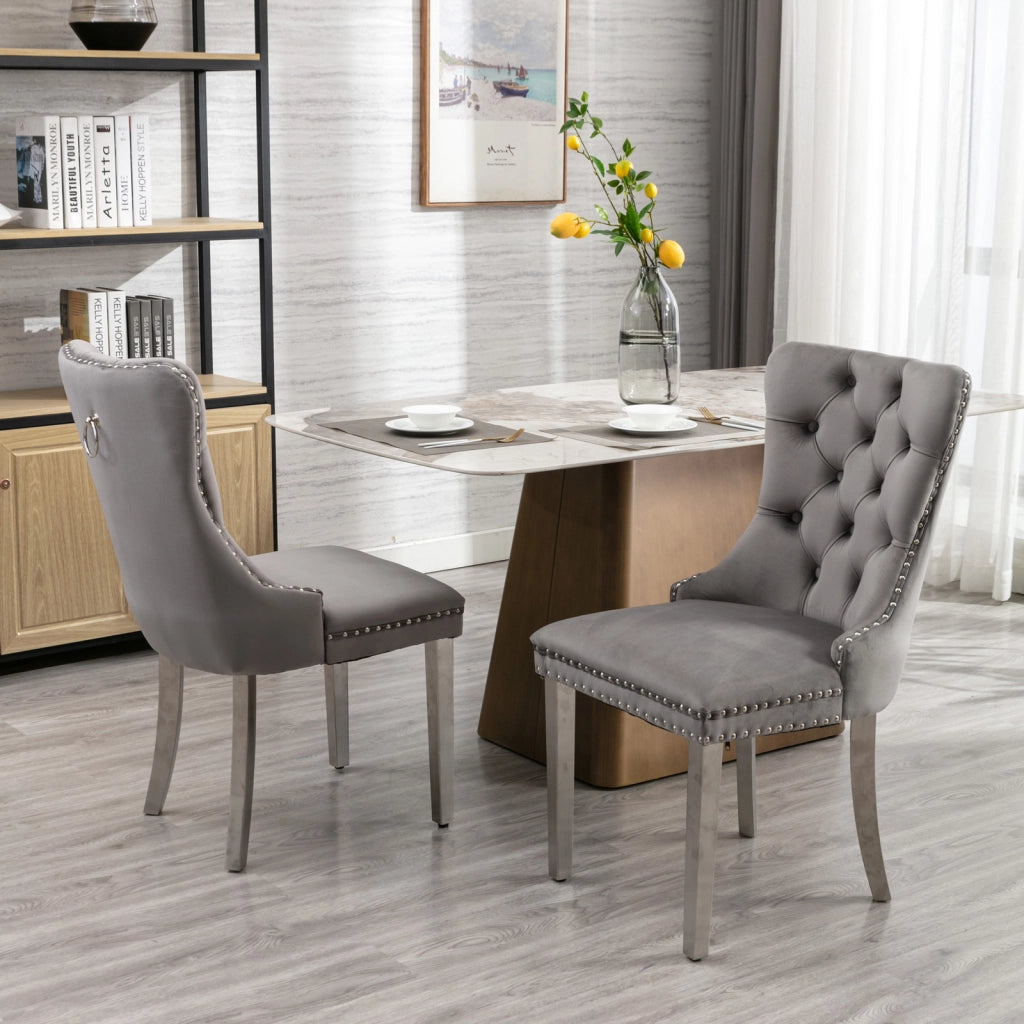 Sedie da Pranzo Imbottite in Velluto con Gambe in Metallo ¨C MINIMAL ¨C Set 2, Grigio