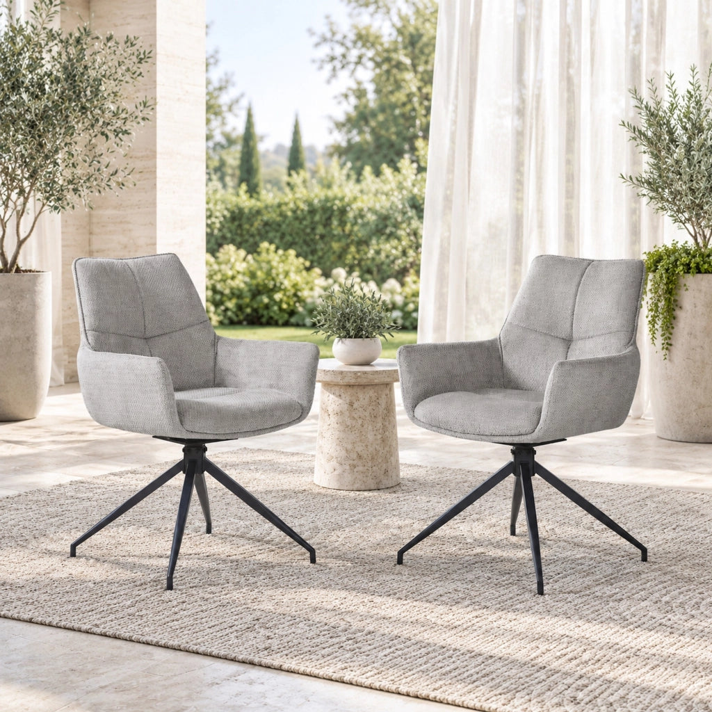Sedia girevole 360° con braccioli in tessuto e metallo nero e grigio
