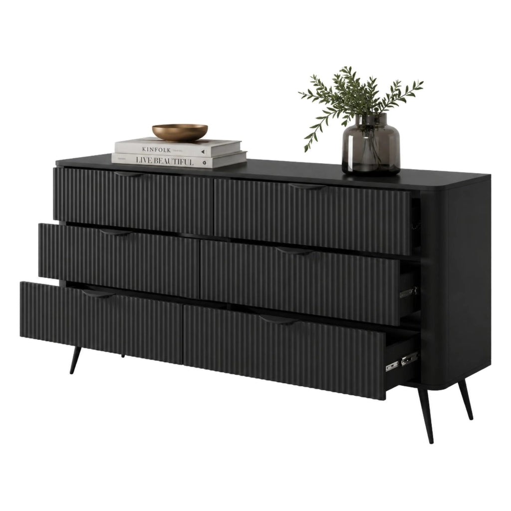 Madia Hali, Credenza 6 Cassetti, 163x38x81h cm Nero