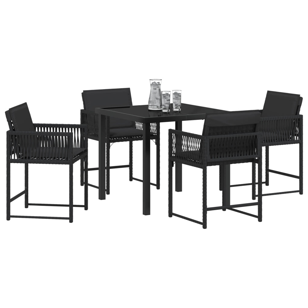 Set da Pranzo da Giardino da 5 Pezzi con Cuscini Rattan PE Nero