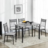 Set Tavolo e Sedie 5pz, Tavolo da Pranzo Rettangolare in Metallo e MDF e 4 Sedie da Pranzo Grigio e Nero