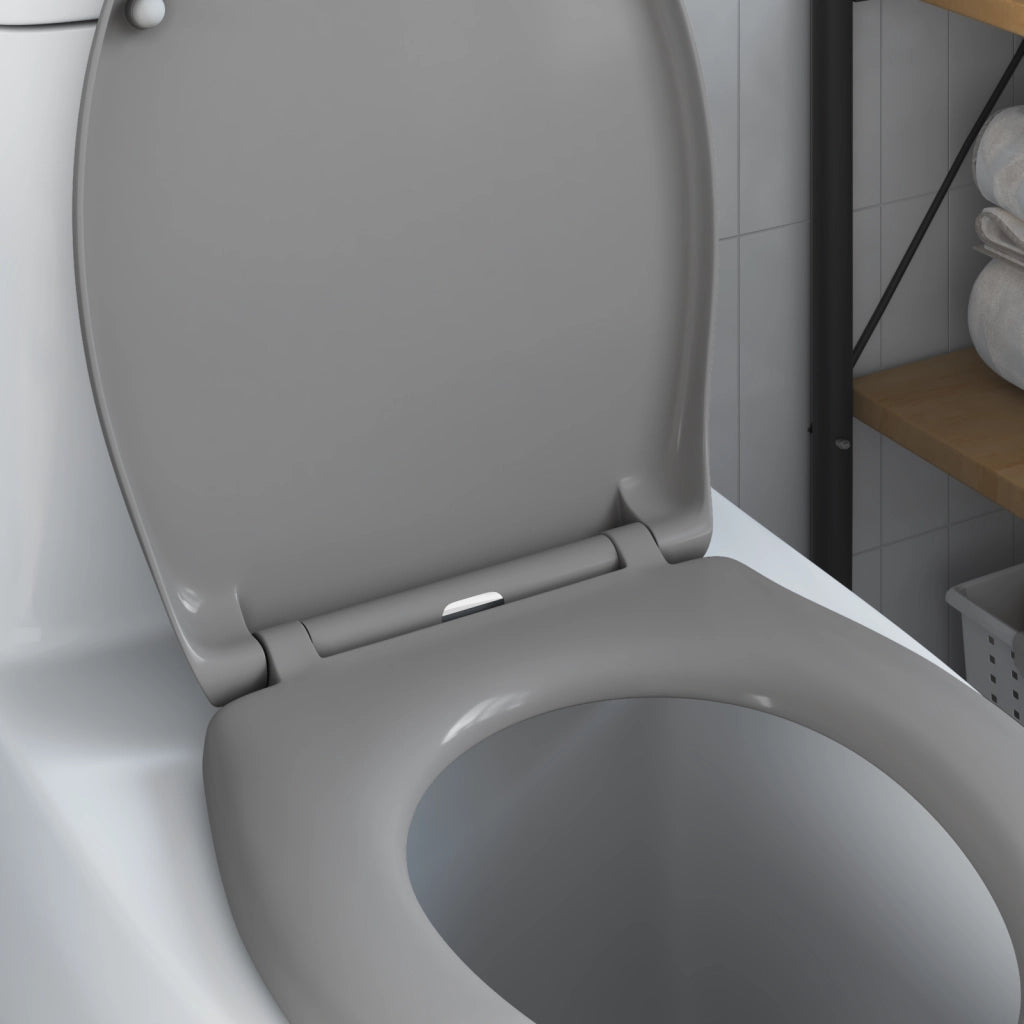 Sedile per WC a rilascio rapido con chiusura morbida in Duroplast Grigio