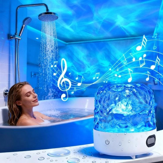 Lampada da Bagno Acquatica con Altoparlante Bluetooth & Rischio Bianco – 16 Colori Proiettore Oceano Golf, Comando a Distanza & Touch – per Bagno e Doccia