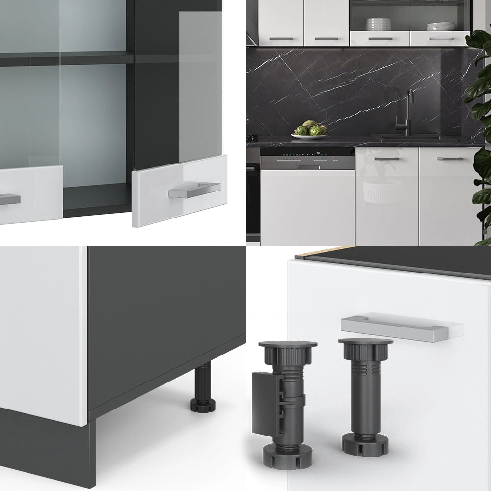 Cucina componibile R-Line Bianco lucido/Antracite 300 cm senza piano di lavoro Vicco