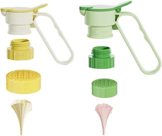 Fles per servire liquido - dispenser di olio con filtro e cucchiaio - per salse per insalate soia vino aceto - Pacchetto da 2