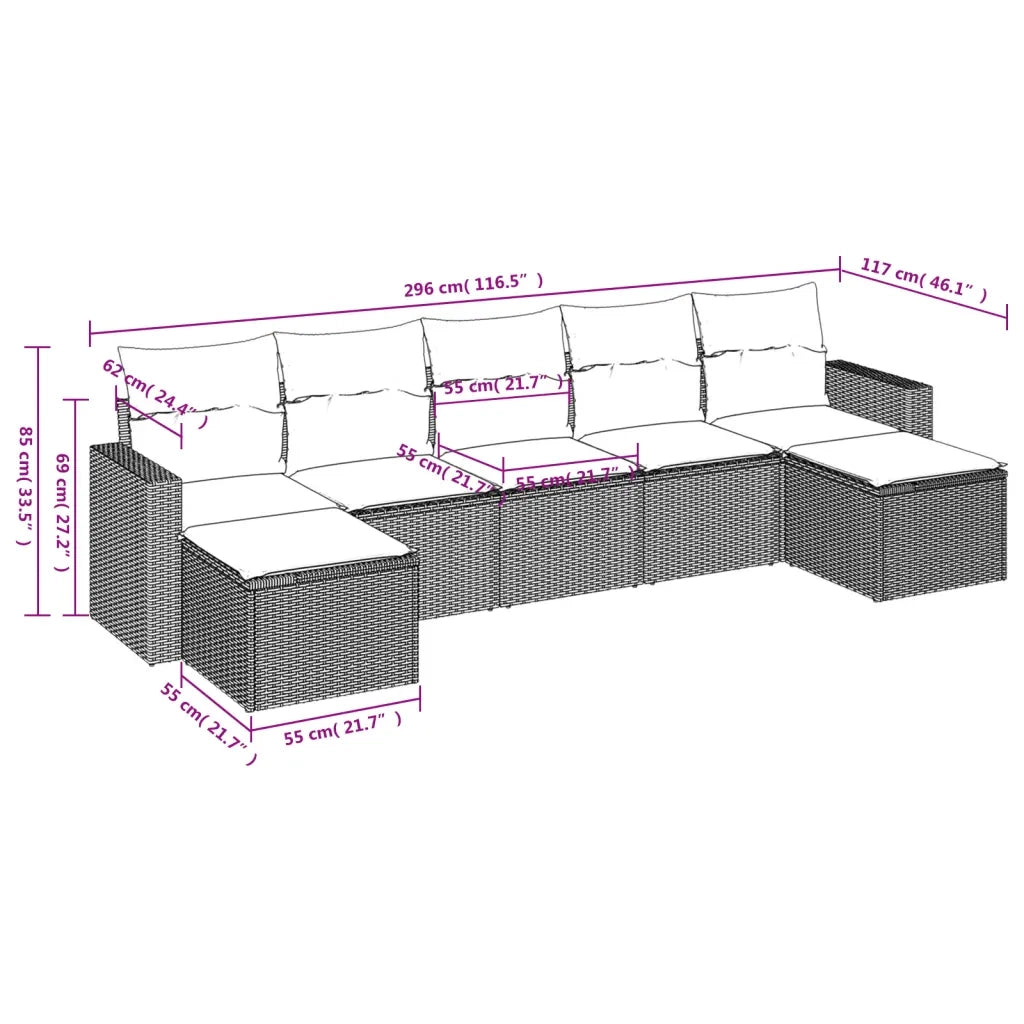Set Divani da Giardino con Cuscini 7pz Nero Polyrattan 3251673