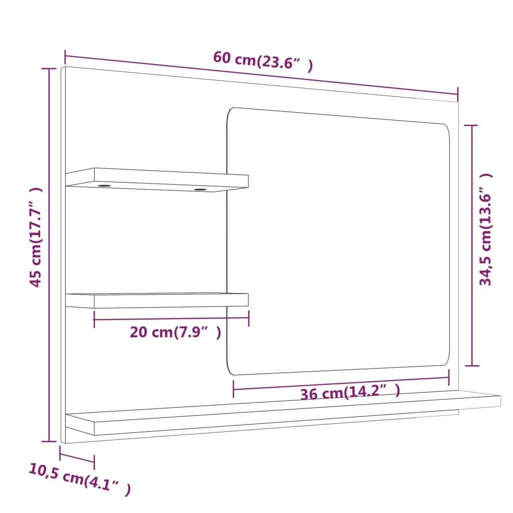 Specchio da bagno in rovere affumicato 60 x 10,5 x 45 cm legno ingegnerizzato 02_0006895