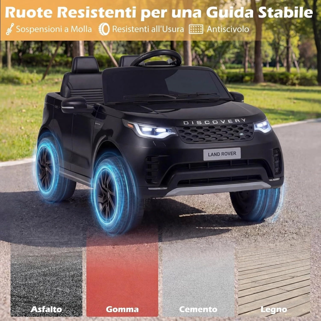 12V Land Rover Macchina Elettrica per Bambini, Auto Cavalcabile con Telecomando e Doppio Motore, Musica Avvio e Arresto Graduali e Ruote Ammortizzanti, per Bambini 3+ Anni (Nero)