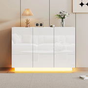 Credenza bianca lucida con luce LED, 120x40x75 cm, in pannello truciolare, con ante regolabili e capacit¨¤ 60 kg