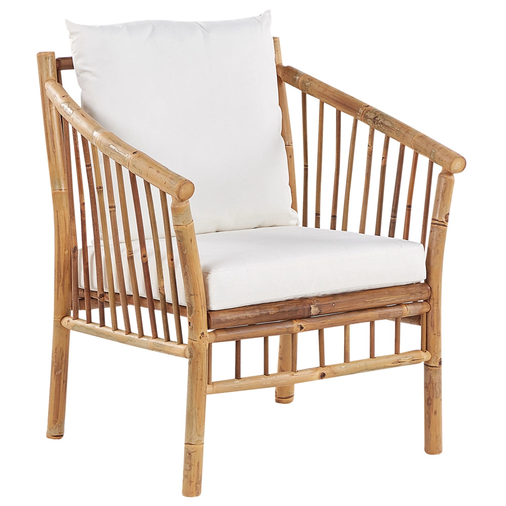 Set di divani da giardino in legno di bambù con cuscini bianchi 4 posti salotto moderno set di conversazione salottino per esterni
