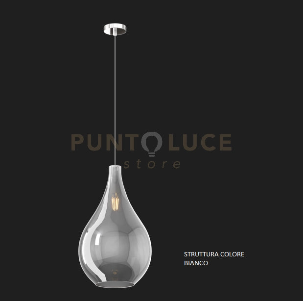 SOSPENSIONE BIANCO 1 LUCE VETRO GRANDE FUME' 1193BI-SG-FU