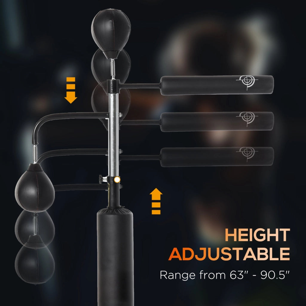 Sacco Boxe da Terra 3 in 1 con 2 Speedball Barra Girevole e Sacco Altezza Regolabile da 160-230 cm  Nero