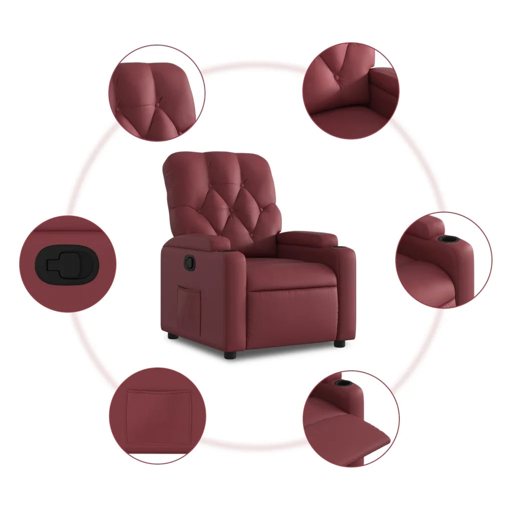 Divano Sedia-Poltrona Reclinabile Rosso Vino in Similpelle 642808