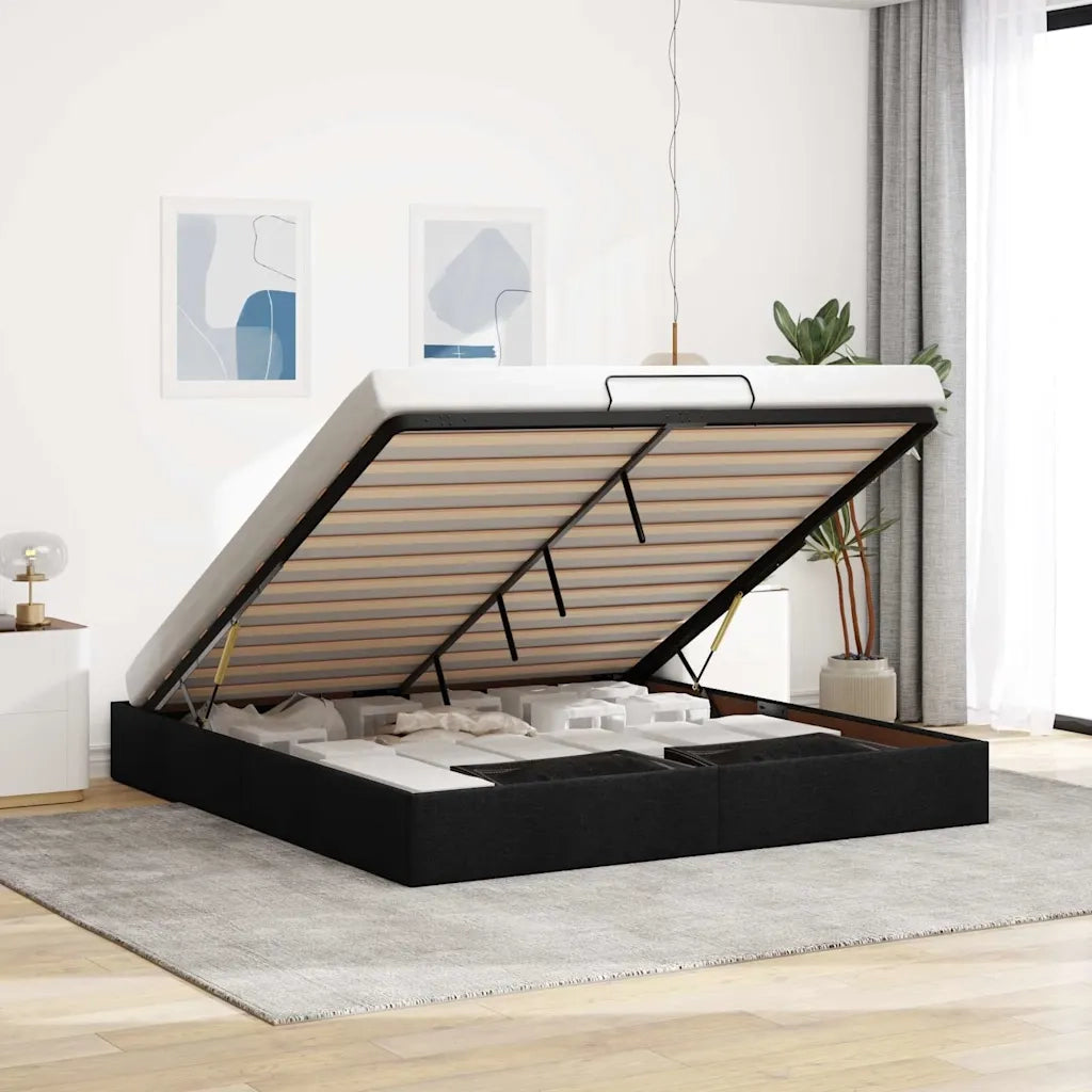 Struttura Letto Pouf senza Materasso Nero 180x200 cm in Tessuto