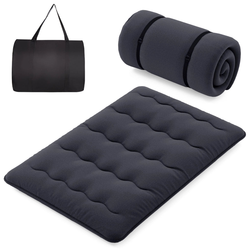 Materasso futon portatile con copertura lavabile sacca da trasporto-Tappeto arrotolabile per pavimento 140cm Nero