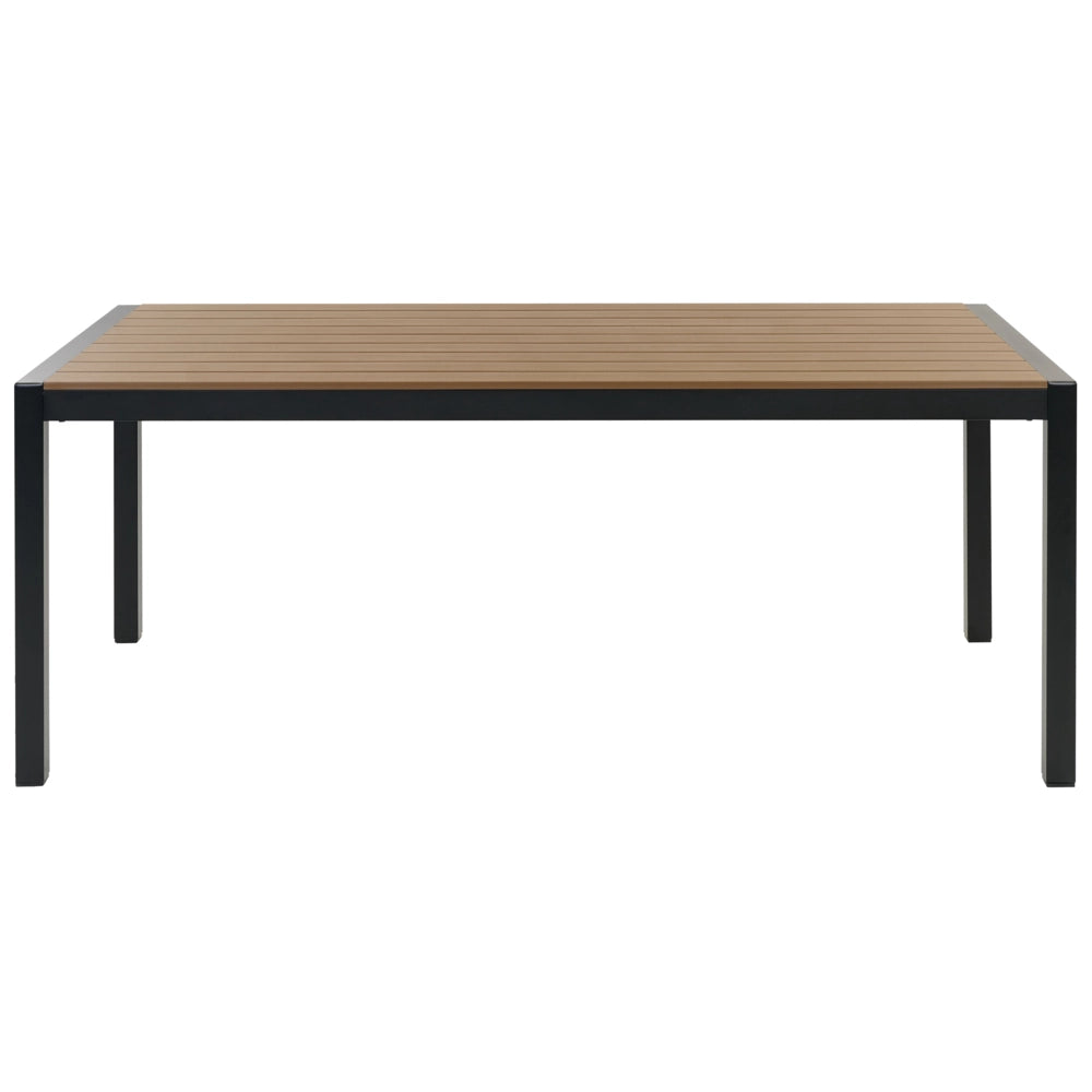 Set da Giardino 6 Sedie Tavolo Rettangolare Legno Chiaro e Nero in Alluminio Anodizzato
