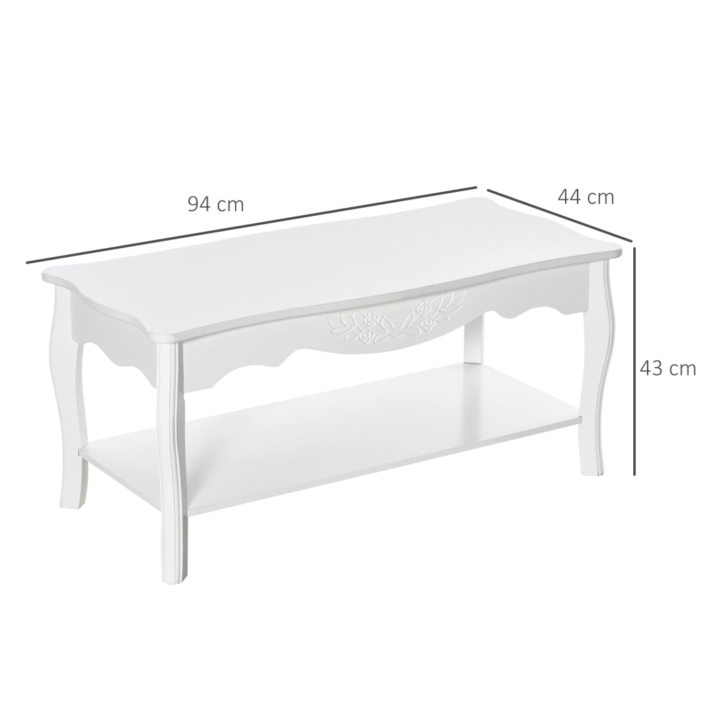 EasyComfort Tavolino da Salotto con Ampio Ripiano Portaoggetti Inferiore in Legno, 94x44x43cm, Bianco