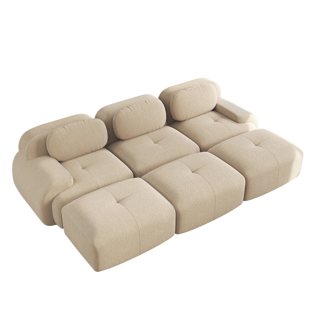 divano angolare modulare senza telaio in velluto a coste con braccioli curvi e schiuma 32D; beige