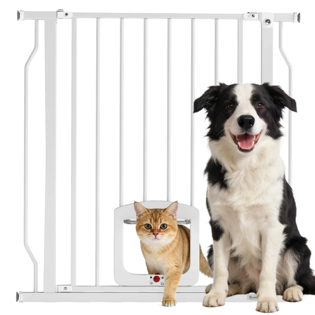 Cancello per Cani e Gatti ¨C zephmum ¨C Acciaio e ABS, Bianco, 75-85x2x76 cm