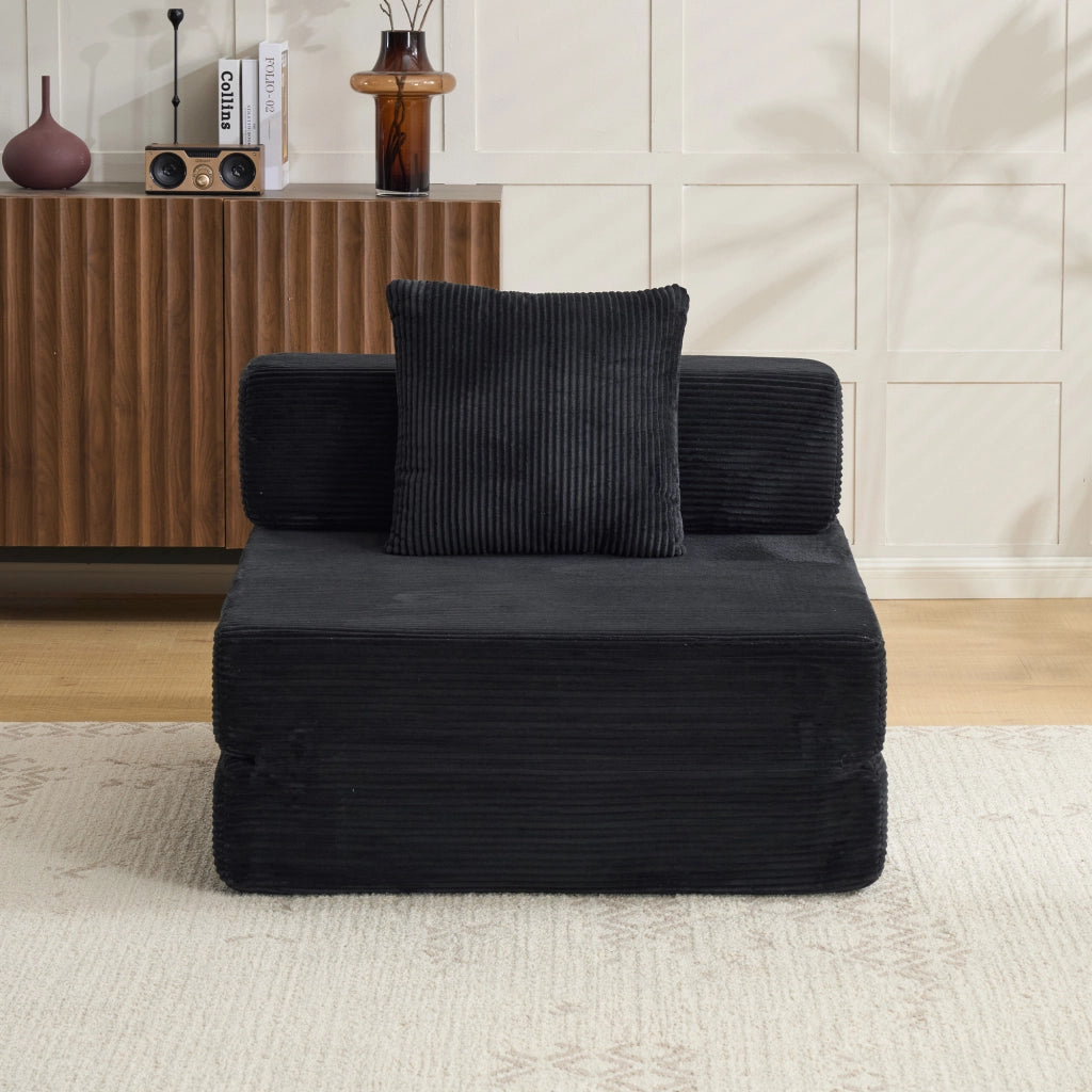 DIVANO LETTO pieghevole da pavimento in velluto a coste nero