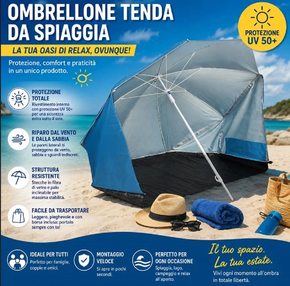 Ombrellone Tenda da Spiaggia Portatile cm. 200 con sacca