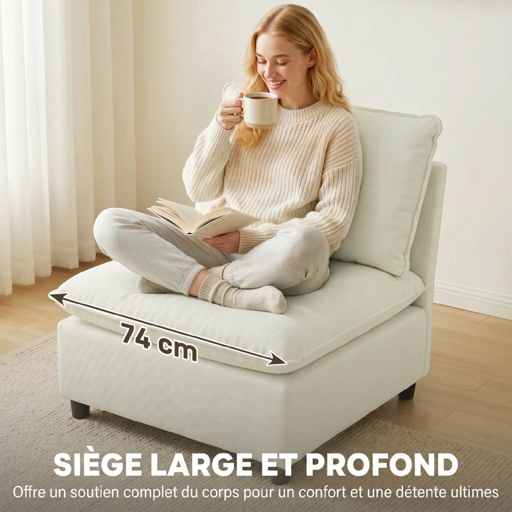 Poltrona moderna senza braccioli con cuscini spessi ¨C zephmum ¨C crema 85x78x146