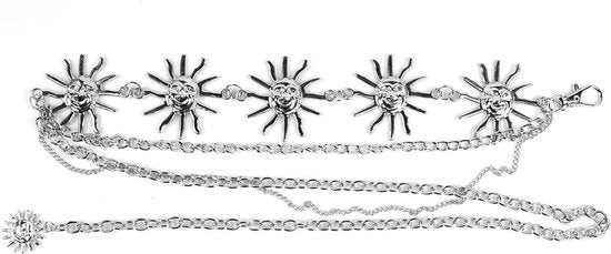 Cintura per donna a più strati con fiori di girasole, cinturino adattabile per jeans e abiti da sera, accessorio di tendenza in argento
