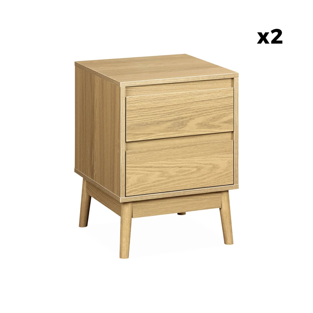 Set 2 comodini effetto legno con due cassetti, marrone naturale