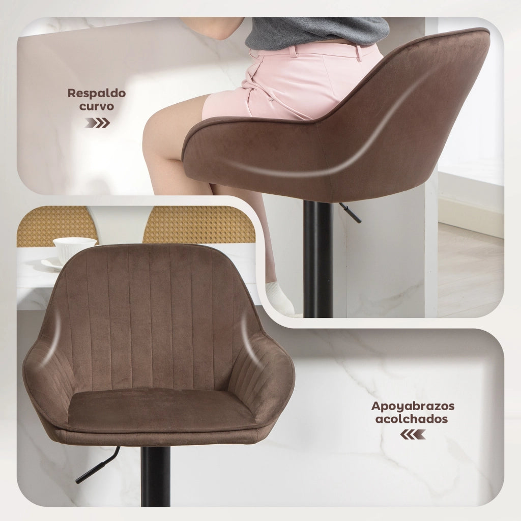 Sgabelli da Bar Girevoli con Altezza Ajustable e Schienale ¨C Zephmum ¨C Velluto Marrone 62-83 cm