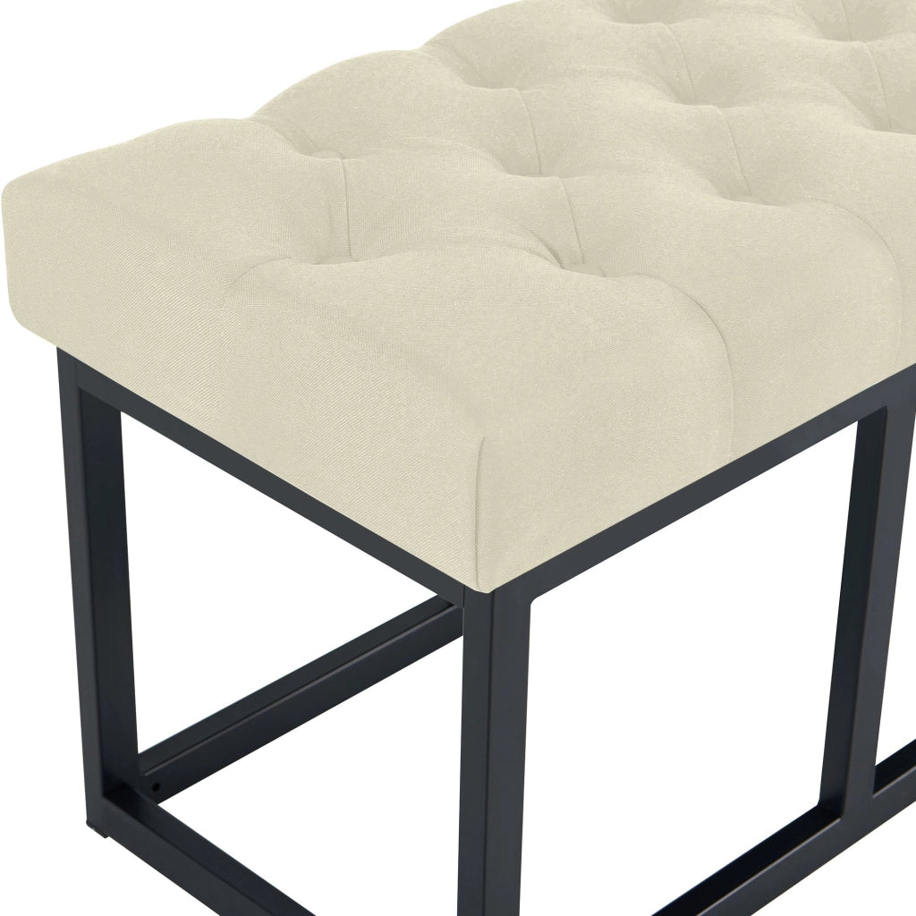Panca design AMUN in metallo nero opaco e tessuto crema,150 cm
